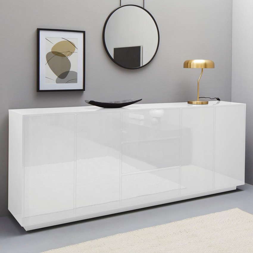 Moderne weiße Küchen- und Wohnzimmerkommode 220 cm Buffet Lonja Aktion Moderne weiße Küchen- und Wohnzimmerkommode 220 cm Buffet Lonja Aktion