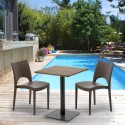 Quadratisch Tisch Holzeffekt und Schwarz Stahlfuß 60x60 cm mit 2 Bunten Stühlen Paris Kiss Auswahl