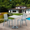 Weiß Quadratisch Tisch und 2 Stühle Farbiges Transparent Grand Soleil Cristal Light Titanium Sales
