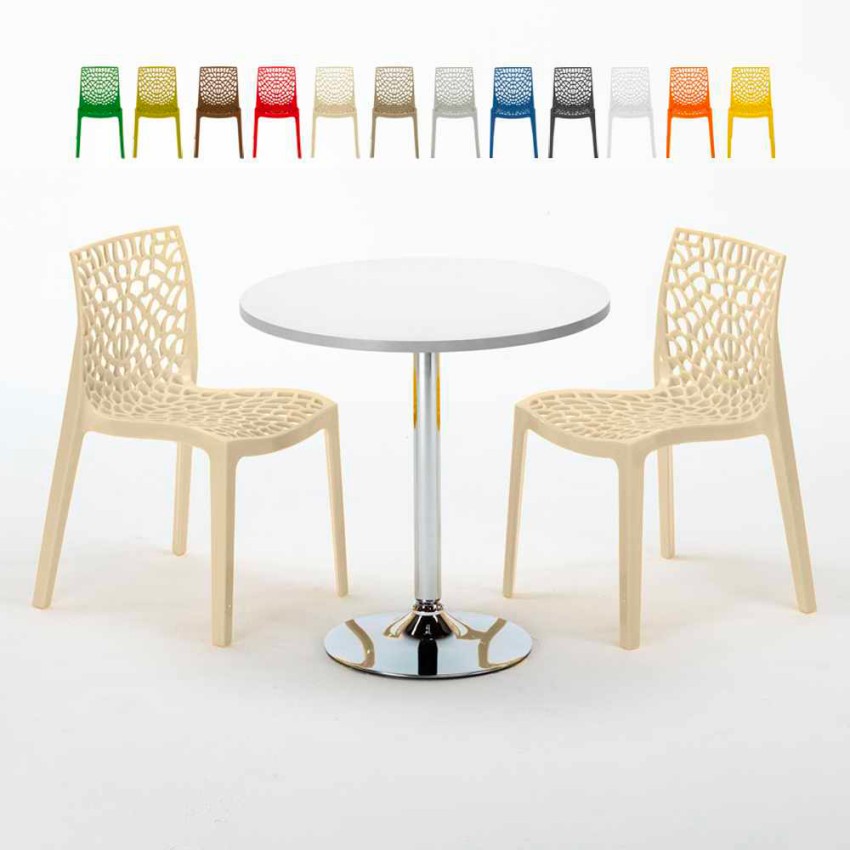 Weiß Rund Tisch und 2 Stühle Farbiges Polypropylen-Innenmastenset Grand Soleil Gruvyer Long Island Preis