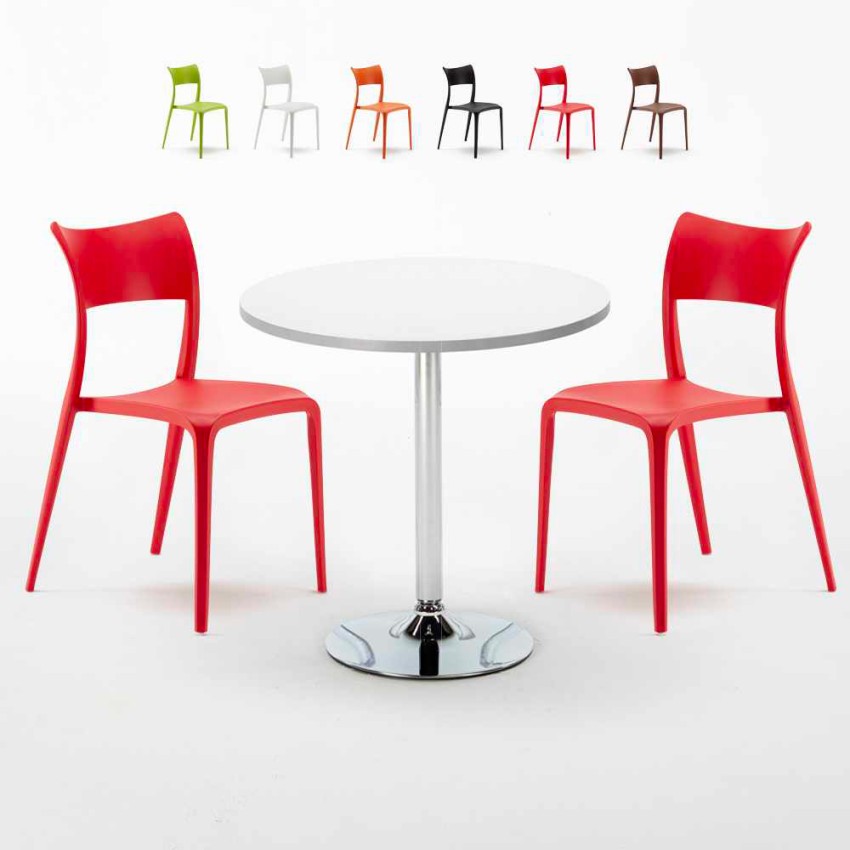 Weiß Rund Tisch und 2 Stühle Farbiges Polypropylen-Innenmastenset Parisienne Long Island Rabatte
