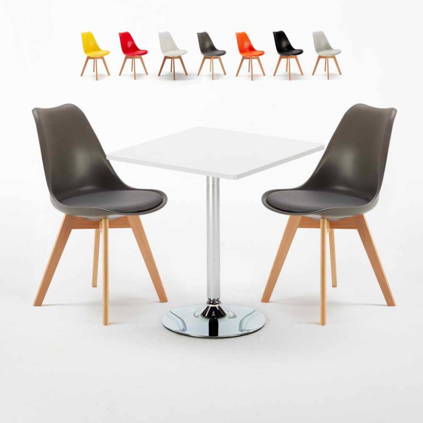 Weiß Quadratisch Tisch und 2 Stühle Farbiges Polypropylen-Innenmastenset Nordica Cocktail Rabatte