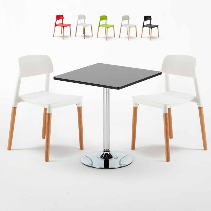 Schwarz Quadratisch Tisch und 2 Stühle Farbiges Polypropylen-Innenmastenset Barcellona Mojito Verkauf Schwarz Quadratisch Tisch und 2 Stühle Farbiges Polypropylen-Innenmastenset Barcellona Mojito Verkauf