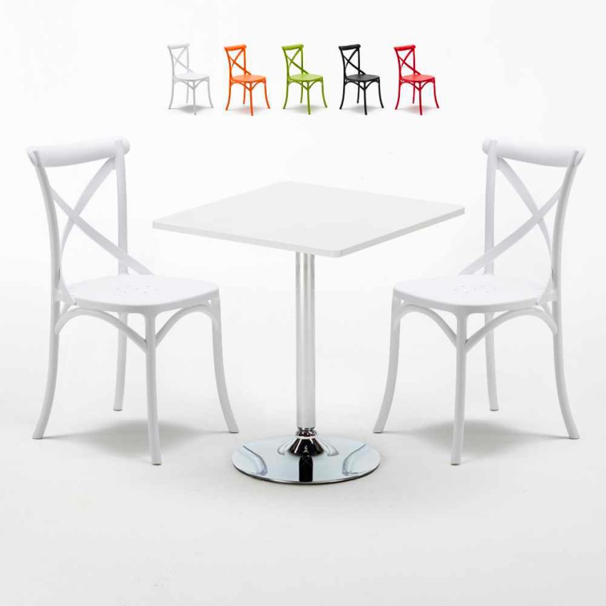 Weiß Quadratisch Tisch und 2 Stühle Farbiges Polypropylen-Innenmastenset Vintage Cocktail Angebot