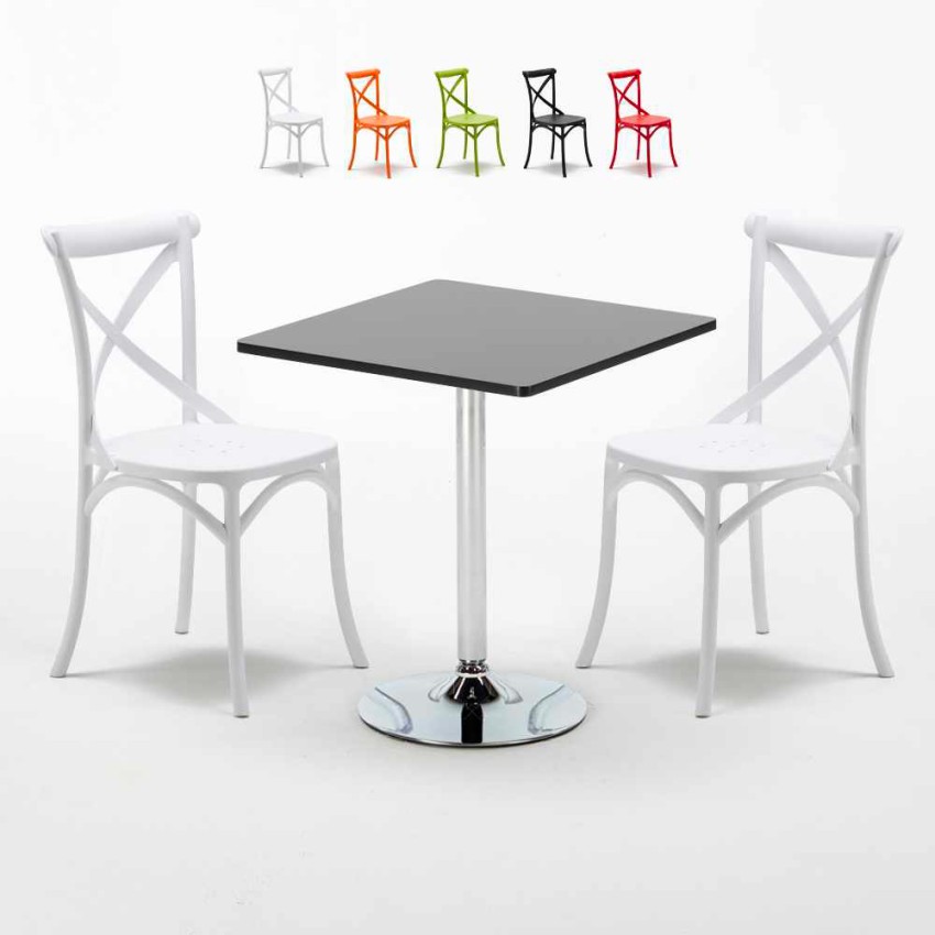 Schwarz Quadratisch Tisch und 2 Stühle Farbiges Polypropylen-Innenmastenset Vintage Mojito Angebot