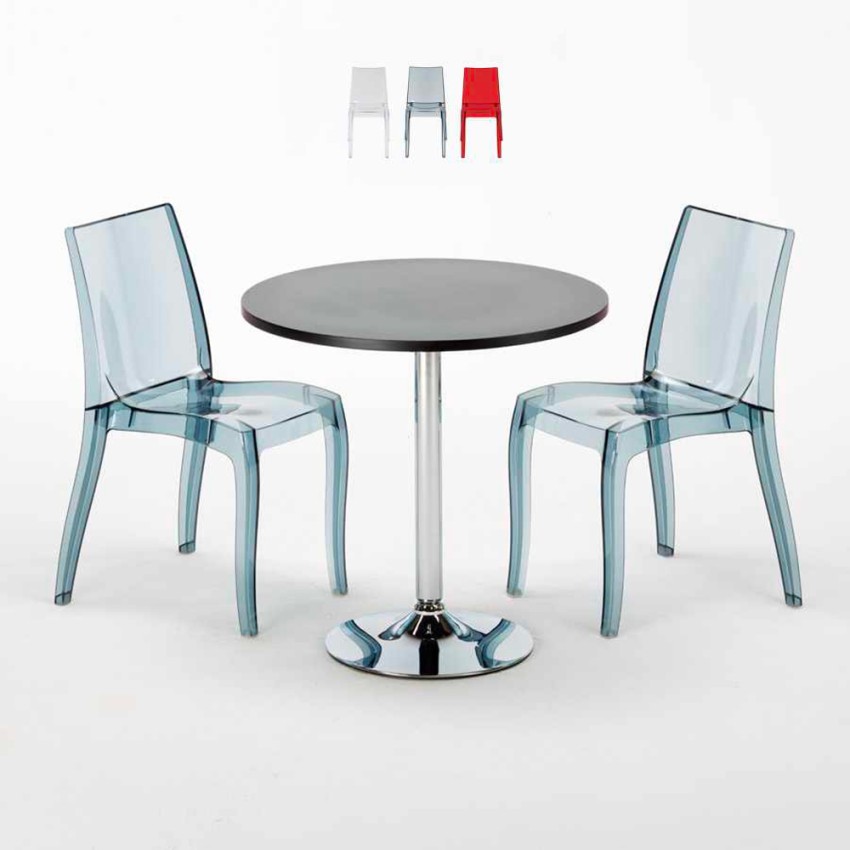 Schwarz Rund Tisch und 2 Stühle Farbiges Transparent Grand Soleil Cristal Light Gold Angebot Schwarz Rund Tisch und 2 Stühle Farbiges Transparent Grand Soleil Cristal Light Gold Angebot