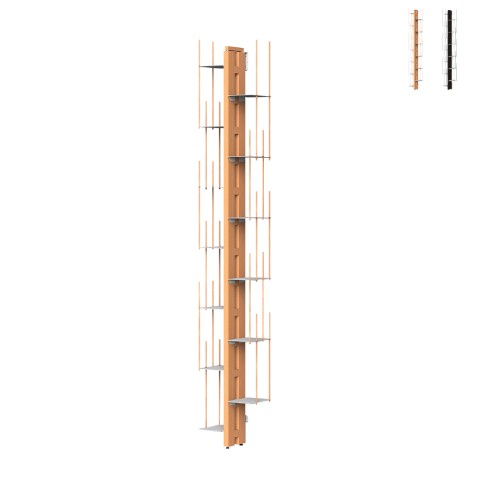 Vertikales wandmontiertes Bücherregal h195cm aus Holz 13 Fächer Zia Veronica WH Aktion