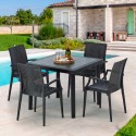Schwarz Quadratisch Tisch und 4 Stühle Farbiges Polypropylen-Außenmastenset Grand Soleil Arm Bistrot Passion Rabatte