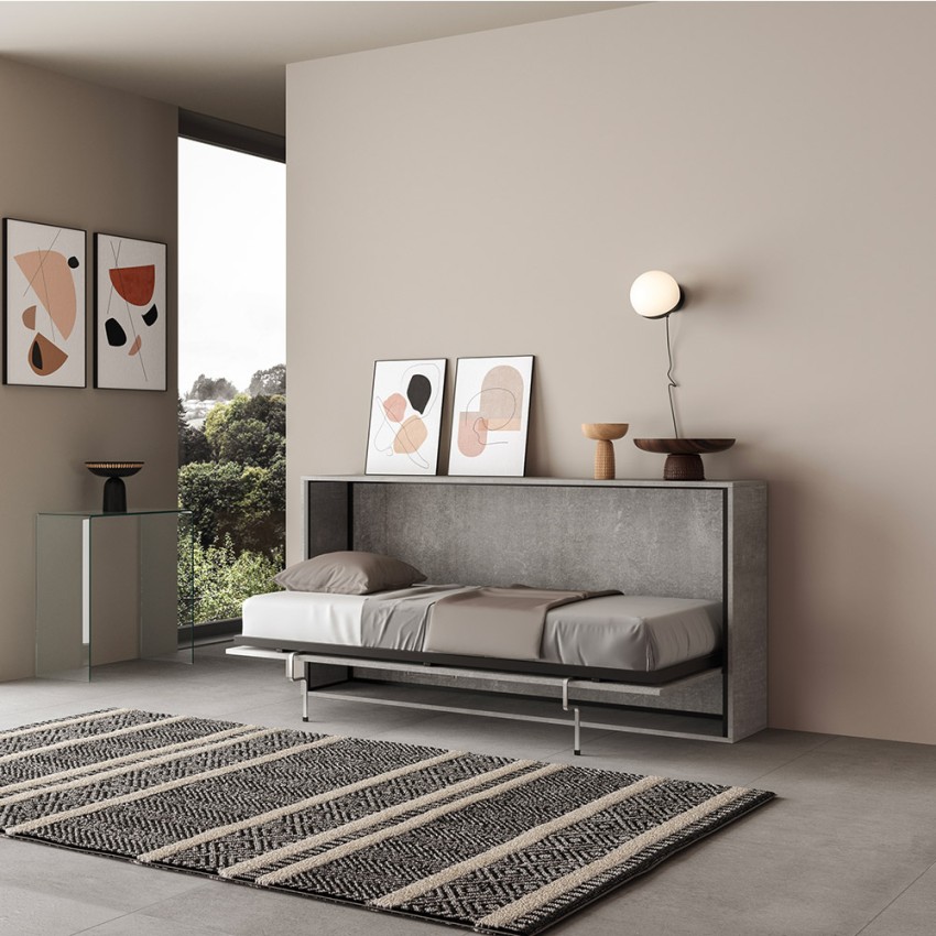 Graues Einzelbett 85x185 cm horizontale Klappfunktion Lattenrost Kando CM Aktion Graues Einzelbett 85x185 cm horizontale Klappfunktion Lattenrost Kando CM Aktion