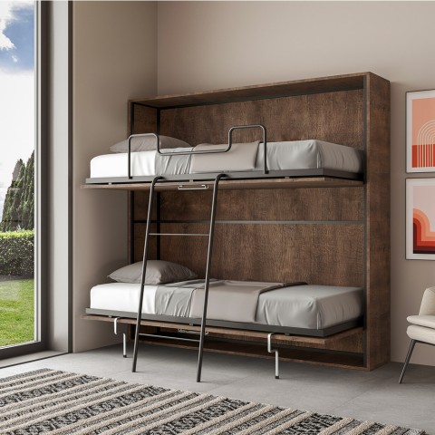 Kando 2MNC Wandklappbares Etagenbett aus Nussbaumholz mit Matratze 85x185 cm Aktion