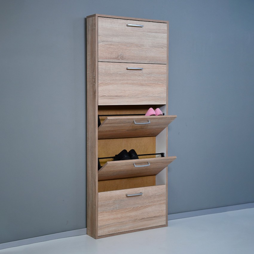 Schlanke Schuhschrank platzsparend 5 Klappen für 15 Paar Schuhe Holz KimShoe 5SS Aktion Schlanke Schuhschrank platzsparend 5 Klappen für 15 Paar Schuhe Holz KimShoe 5SS Aktion