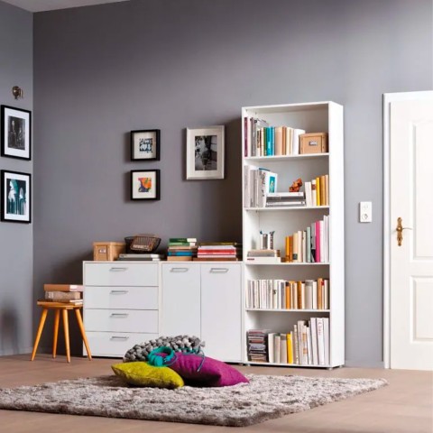 Bücherregal mit 5 Fächern und verstellbaren Einlegeböden Weiß Design Kbook 5WS