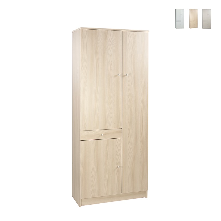 Mehrzweck-Kleiderschrank mit 6 Regalböden, Schublade und 3 Türen WIlton Aktion Mehrzweck-Kleiderschrank mit 6 Regalböden, Schublade und 3 Türen WIlton Aktion
