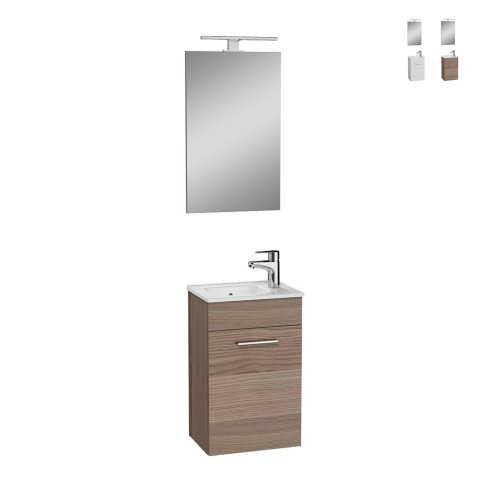 Schrank Hängend Badezimmer 40 cm Kompakt Waschbecken Tür Spiegel LED Mia