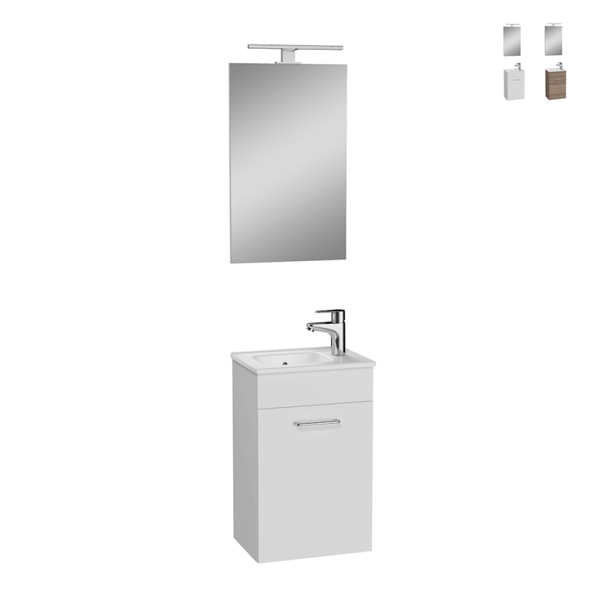 Hängender Badezimmerschrank 40 cm, kompakt, mit Waschbecken, Tür, LED-Spiegel Mia Verkauf Hängender Badezimmerschrank 40 cm, kompakt, mit Waschbecken, Tür, LED-Spiegel Mia Verkauf