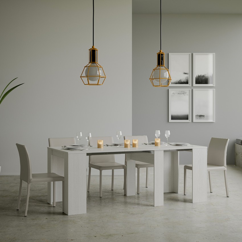 Ausziehbarer Konsolentisch Esstisch 90x48-308cm weißes Holz Basic Aktion Ausziehbarer Konsolentisch Esstisch 90x48-308cm weißes Holz Basic Aktion