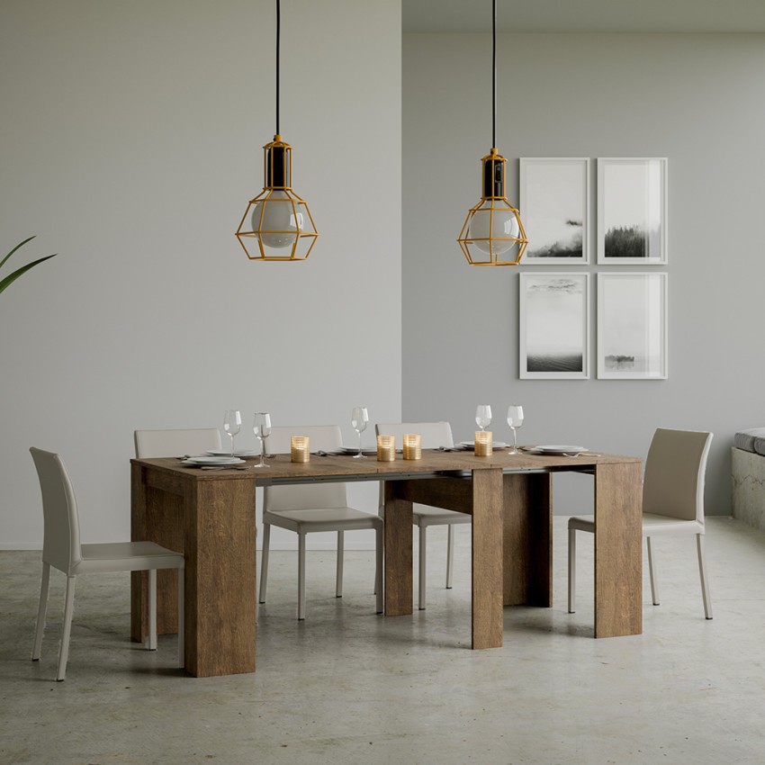 Ausziehbarer Design-Konsolentisch 90x48-308cm Esstisch Holz Basic Noix Aktion Ausziehbarer Design-Konsolentisch 90x48-308cm Esstisch Holz Basic Noix Aktion