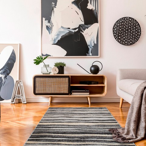 Rechteckiger Teppich Teppich Modernes Design für Wohnzimmer Büro Kunst Wellenförmig Grau Aktion