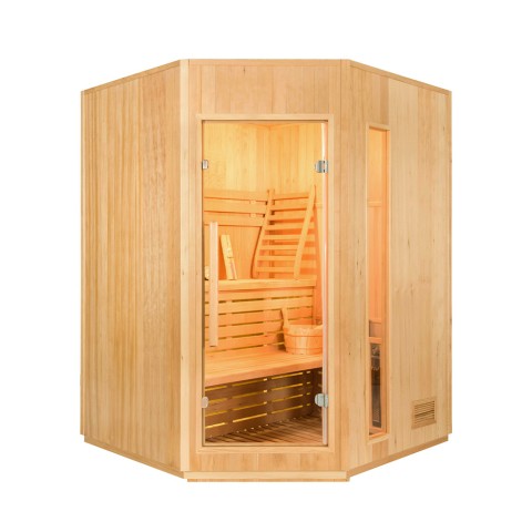 Finnische Ecksauna mit 3 Sitzplätzen aus Holz von home Zen 3C Elektroofen Aktion