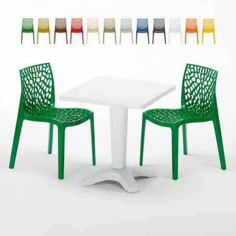Weiß Quadratisch Tisch und 2 Stühle Farbiges Polypropylen-Innenmastenset Grand Soleil Gruvyer Patio