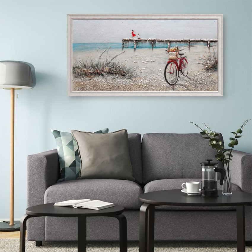 Handgemaltes Wandbild auf Leinwand, Strandpier 60x120cm mit Rahmen W628 Aktion Handgemaltes Wandbild auf Leinwand, Strandpier 60x120cm mit Rahmen W628 Aktion