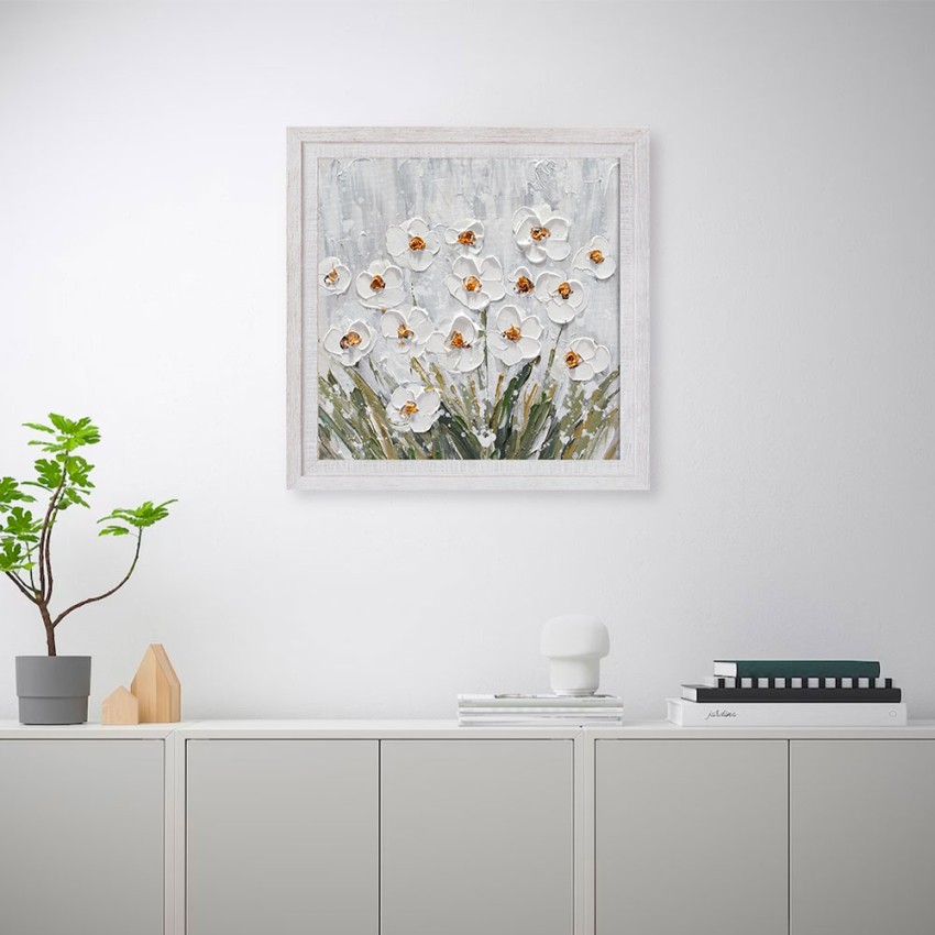 Handgemaltes Leinwandbild Wiese mit weißen Blumen, gerahmt 30x30cm Z501 Aktion Handgemaltes Leinwandbild Wiese mit weißen Blumen, gerahmt 30x30cm Z501 Aktion