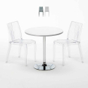 Weiß Rund Tisch und 2 Stühle Farbiges Transparent Grand Soleil Dune Silver Aktion