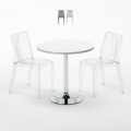 Weiß Rund Tisch und 2 Stühle Farbiges Transparent Grand Soleil Dune Silver Aktion