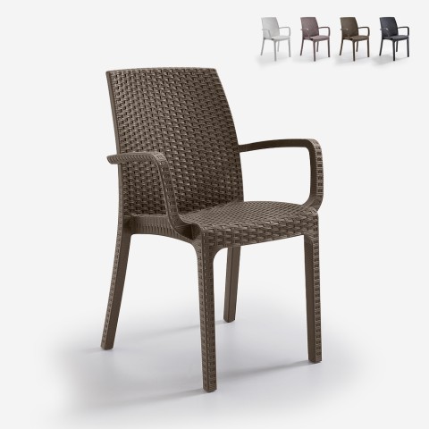 Stapelbarer Rattanstuhl mit Armlehnen Gartenbar Outdoor Indiana BICA Aktion