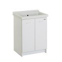 Waschbecken 63x50cm Keramikwaschbecken mit 2 Türen und Holzablage Acqua Edilla Sales