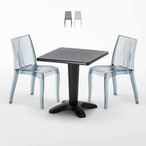 Schwarz Quadratisch Tisch und 2 Stühle Farbiges Polypropylen-Innenmastenset Grand Soleil Dune Balcony