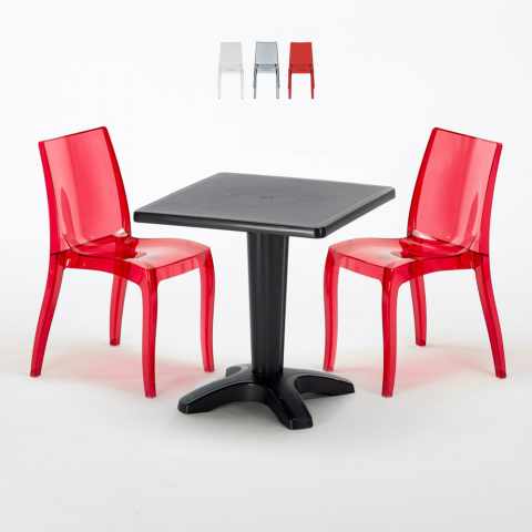 Schwarz Quadratisch Tisch und 2 Stühle Farbiges Polypropylen-Innenmastenset Grand Soleil Cristal Light Balcony