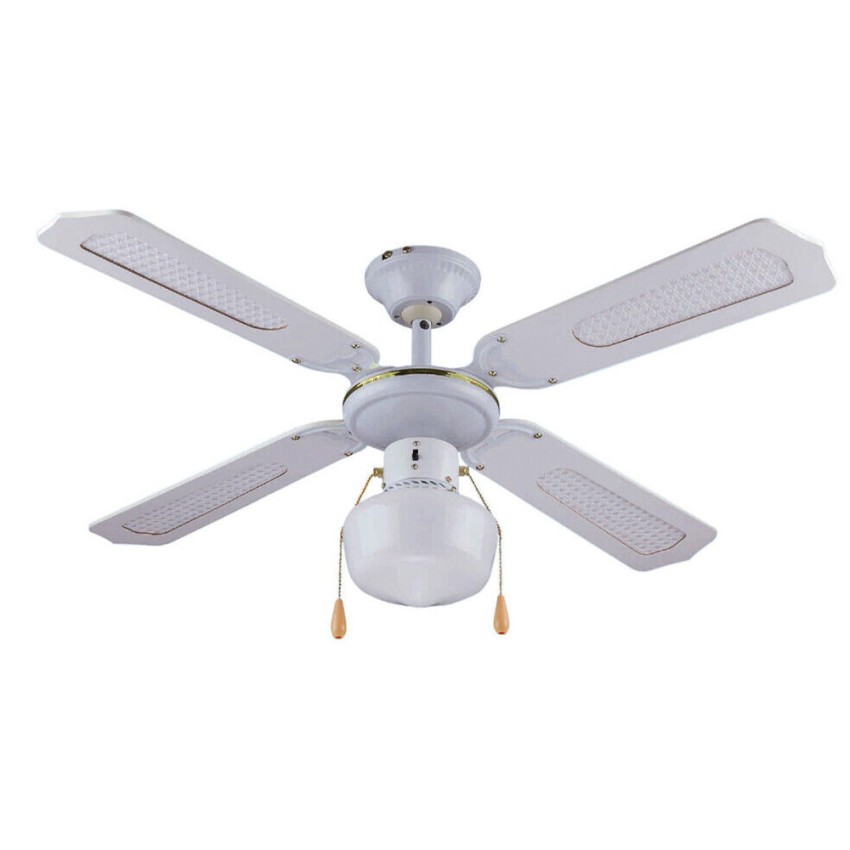 Weißer Deckenventilator mit Licht, 4 Holzflügel, 105 cm Salig Aktion