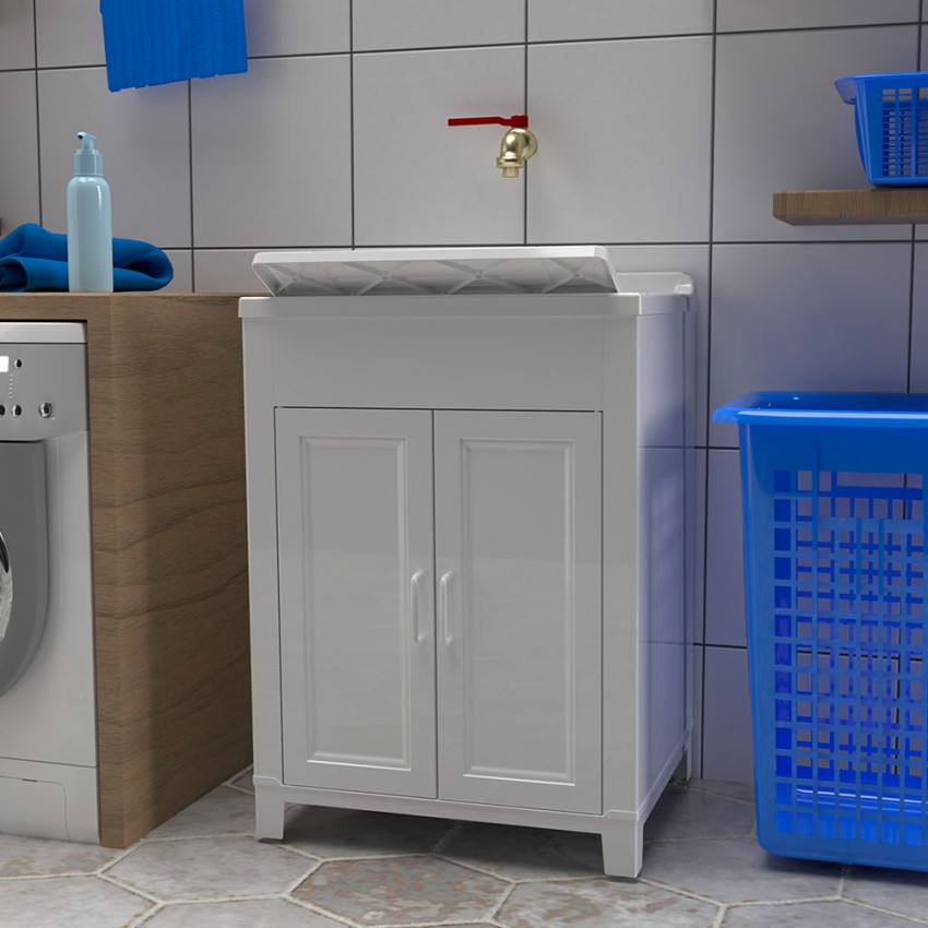 Waschbeckenschrank aus Kunstharz mit 2 Türen für die Handwäsche von Kleidung, 60 x 50 cm, Mong Aktion Waschbeckenschrank aus Kunstharz mit 2 Türen für die Handwäsche von Kleidung, 60 x 50 cm, Mong Aktion