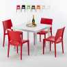 Weiß Quadratisch Tisch und 4 Stühle Farbiges Polypropylen-Außenmastenset Grand Soleil Paris Love Aktion