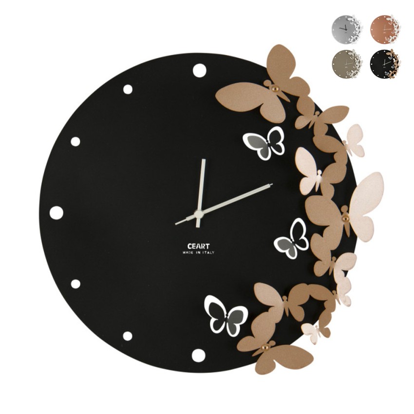 Runde Wanduhr 40cm aus Metall handgefertigt mit tanzenden 3D-Schmetterlingen Ceart Aktion Runde Wanduhr 40cm aus Metall handgefertigt mit tanzenden 3D-Schmetterlingen Ceart Aktion