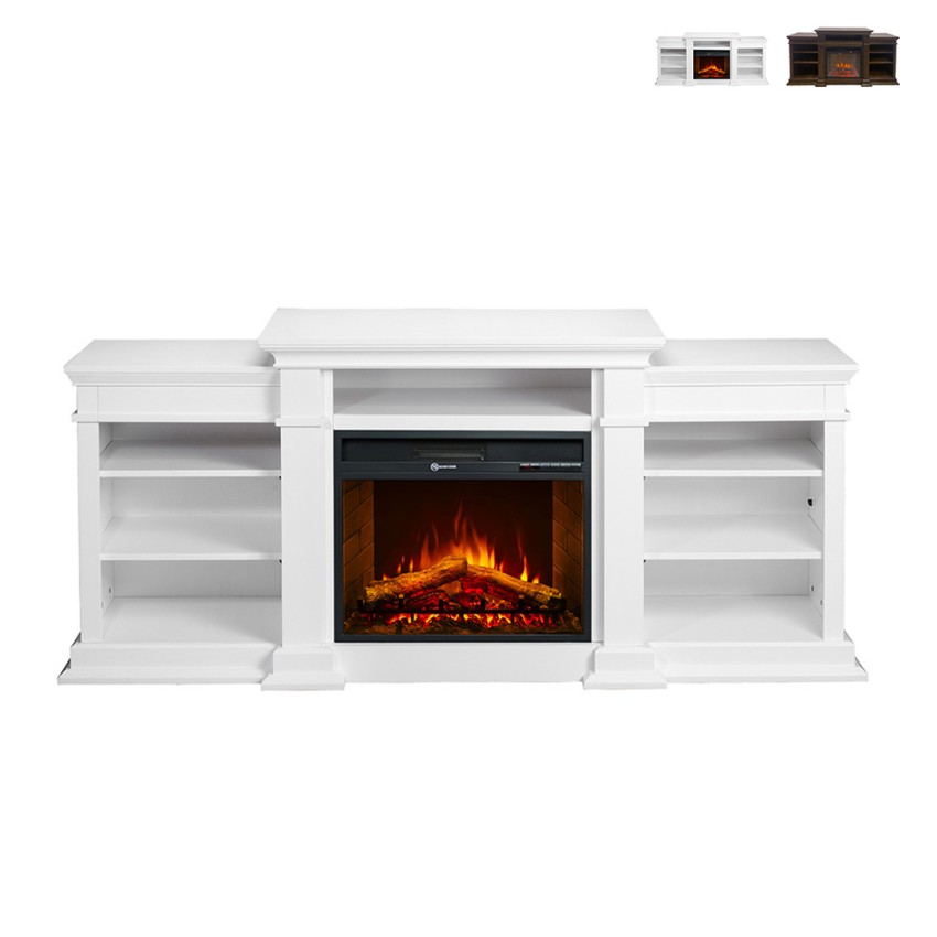 Elektrischer Kaminofen aus Holz Weiß L179 x T48 x H85 Biden Aktion Elektrischer Kaminofen aus Holz Weiß L179 x T48 x H85 Biden Aktion