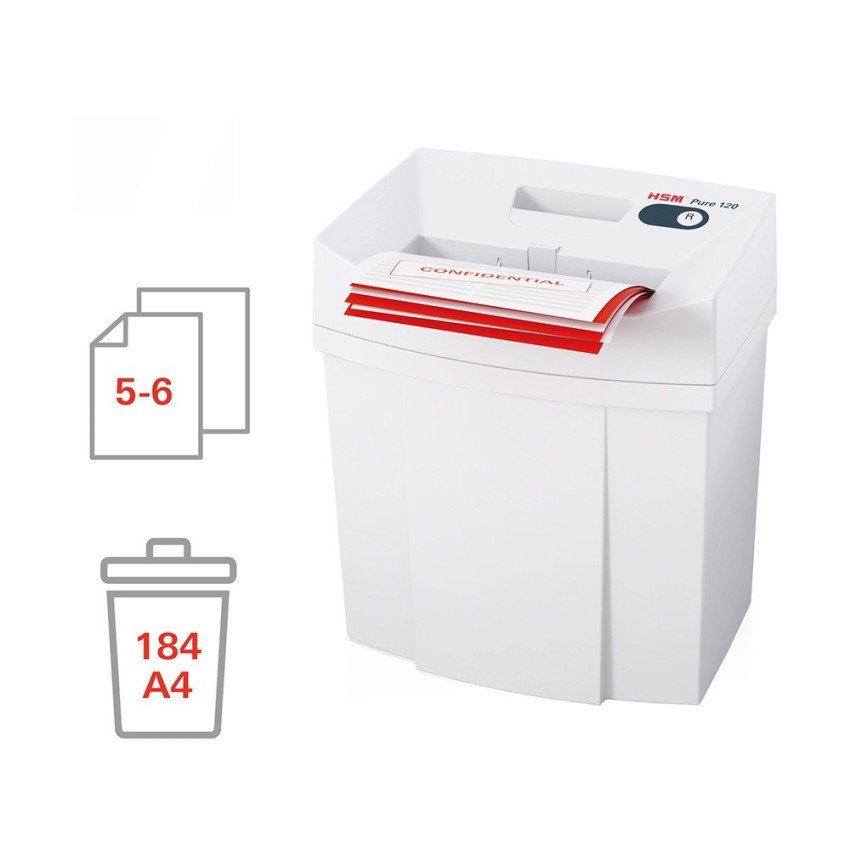 Aktenvernichter für Büro, 5-6 Blatt, 4 x 25mm, Pure 120 HSM Aktion Aktenvernichter für Büro, 5-6 Blatt, 4 x 25mm, Pure 120 HSM Aktion