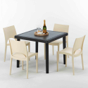 Schwarz Quadratisch Tisch und 4 Stühle Farbiges Polypropylen-Außenmastenset Grand Soleil Paris Passion Modell