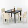 Schwarz Quadratisch Tisch und 4 Stühle Farbiges Polypropylen-Außenmastenset Grand Soleil Paris Passion Modell