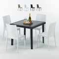 Schwarz Quadratisch Tisch und 4 Stühle Farbiges Polypropylen-Außenmastenset Grand Soleil Bistrot Passion Aktion