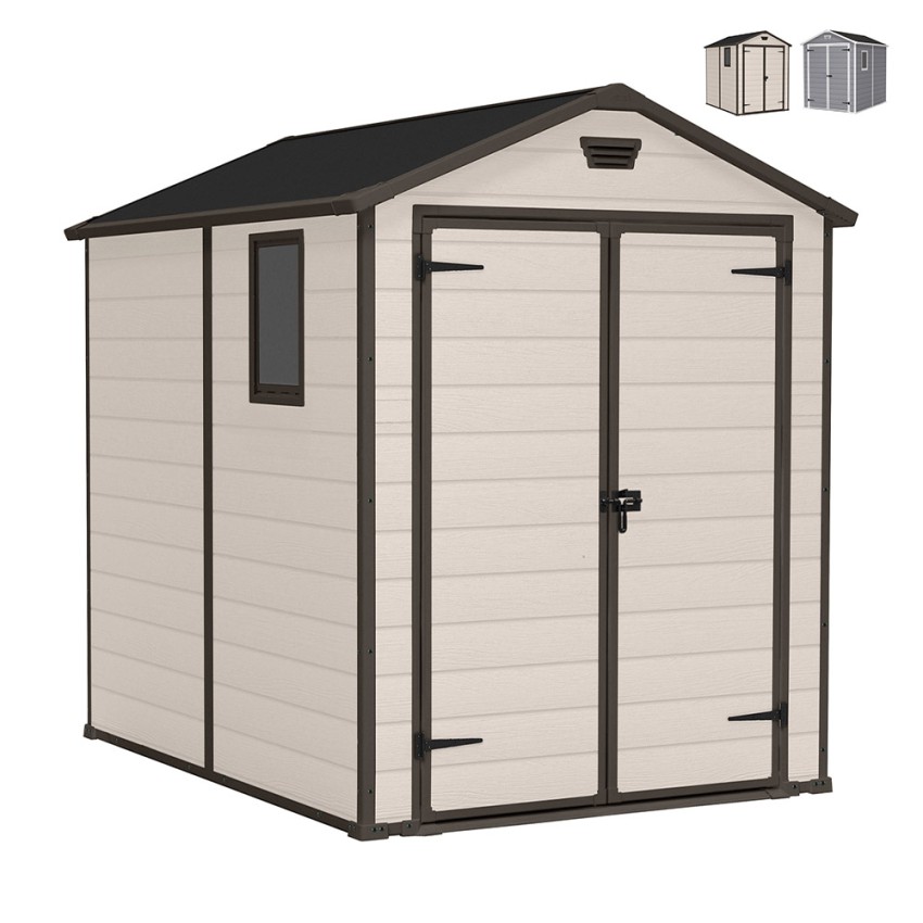 Großes Gartenhaus aus PVC-Harz 185,8x236,8x227cm Manor 6x8 Keter Aktion Großes Gartenhaus aus PVC-Harz 185,8x236,8x227cm Manor 6x8 Keter Aktion