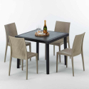 Schwarz Quadratisch Tisch und 4 Stühle Farbiges Polypropylen-Außenmastenset Grand Soleil Bistrot Passion Lagerbestand