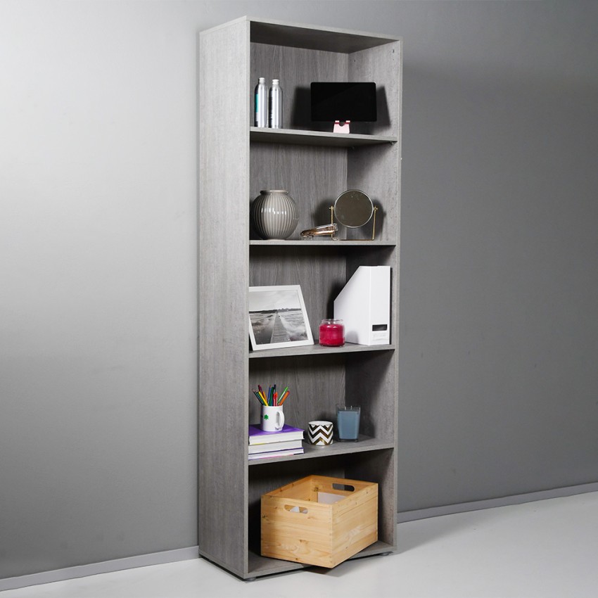 Hohe graue Büro-Wohnzimmer-Bibliothek, 5 Fächer, verstellbare Regalböden, Kbook 5GS Aktion Hohe graue Büro-Wohnzimmer-Bibliothek, 5 Fächer, verstellbare Regalböden, Kbook 5GS Aktion