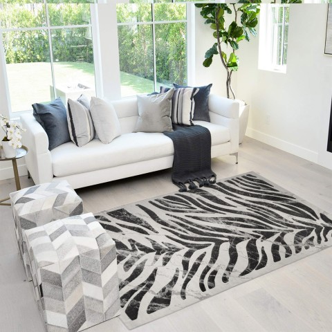 Moderner rechteckiger Teppich mit schwarzgrauem Zebramuster Double GRI006