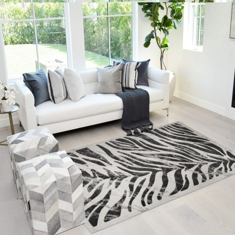 Moderner rechteckiger Teppich mit Zebramuster Grau Schwarz Double GRI006 Aktion