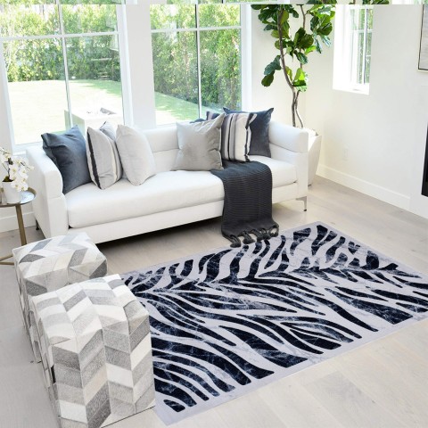 Rechteckiger moderner Teppich mit Zebramuster in Grau und Hellblau Double BLU003 Aktion