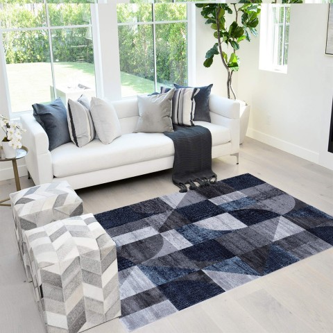 Moderner geometrischer Designteppich blau grau Double BLU005 Aktion