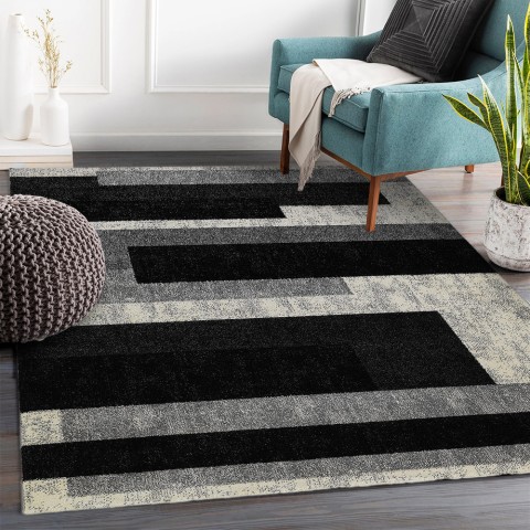 Moderner Teppich geometrisches Design Kurzflor Grau Weiß Schwarz GRI224 Aktion