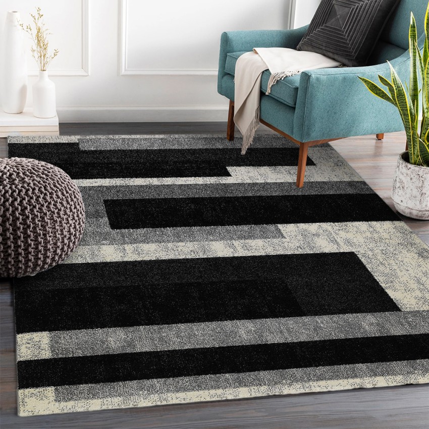 Moderner Teppich geometrisches Design Kurzflor Grau Weiß Schwarz GRI224 Aktion Moderner Teppich geometrisches Design Kurzflor Grau Weiß Schwarz GRI224 Aktion